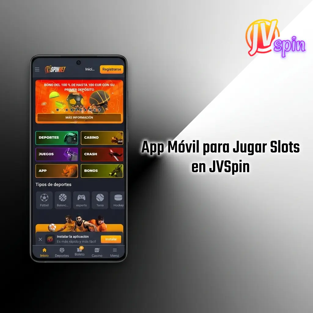 App móvil JVSpin para jugar slots en celular con interfaz táctil optimizada y acceso al catálogo completo