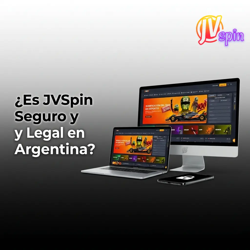 Logotipo de JVSpin con escudo de seguridad y licencia de Curaçao, representando legalidad en Argentina