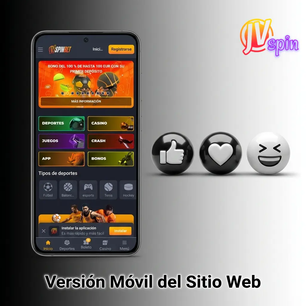 Versión móvil de JVSpin optimizada para smartphones y tablets con acceso completo a casino y apuestas deportivas.